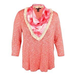 Style & Co Marled Pink‎ Peach 3/4 Sleeve Knit Top with Removable Scarf